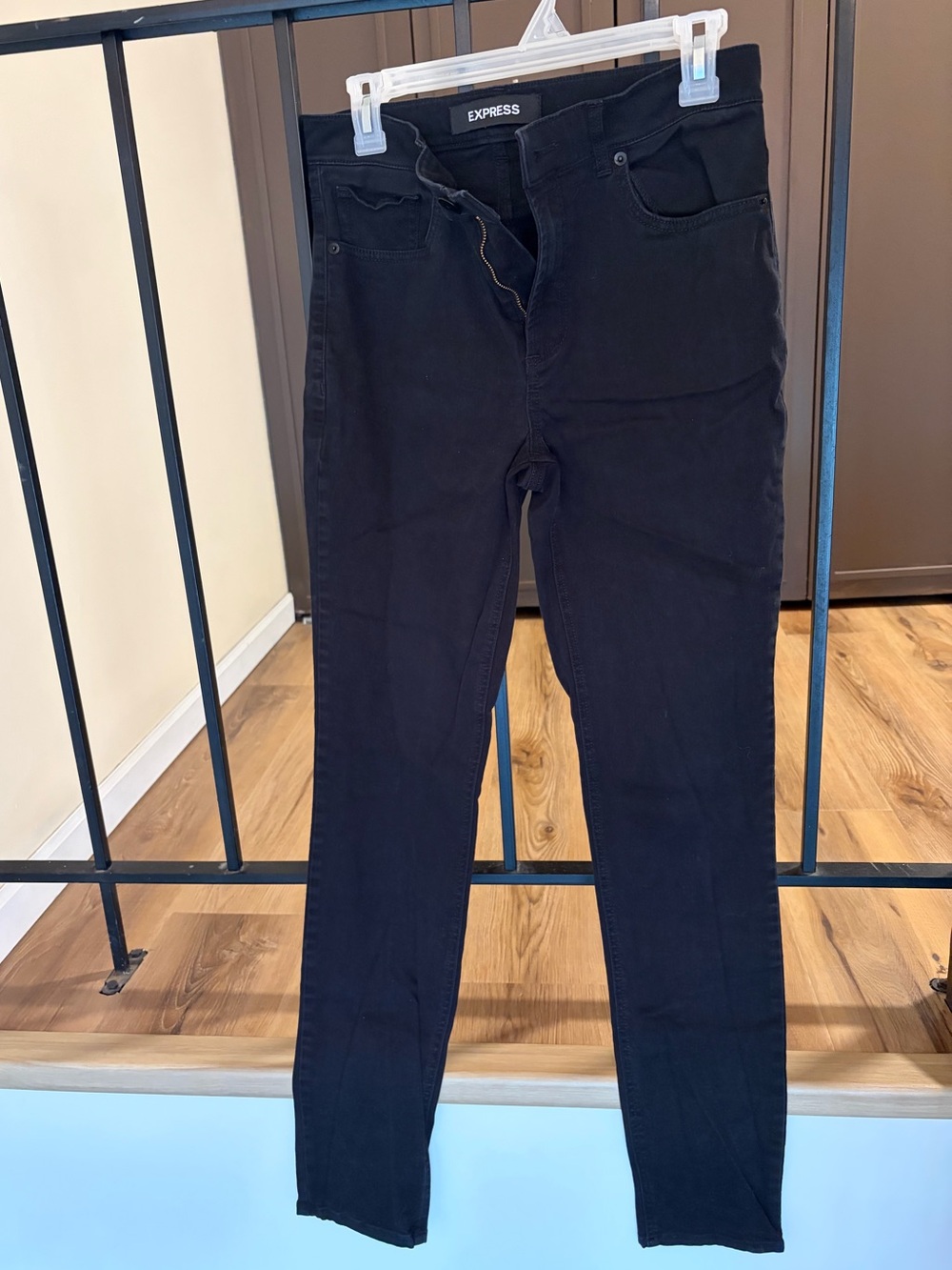 Express Black Slim Jeans with Gold Zipper Detail